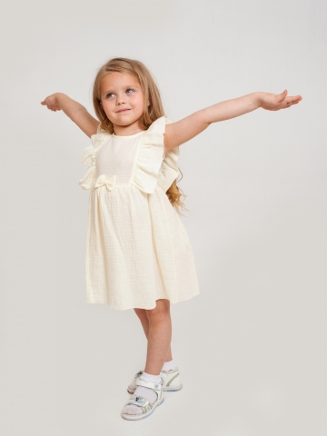 322-СЛ. Платье из муслина детское, хлопок 100% сливочный, р. 98,104,110,116