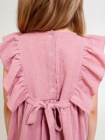 322-ПУ Платье из муслина детское, хлопок 100% пудра, р.122,128,134,140